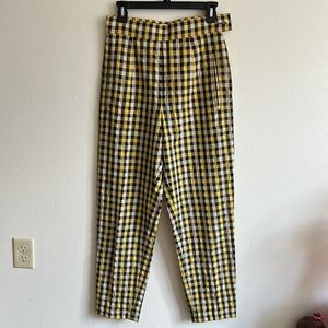 Vintage Dino Valiano Women's Black/Yellow Check Poly/Cotton/WoolPants.Size:4(38)